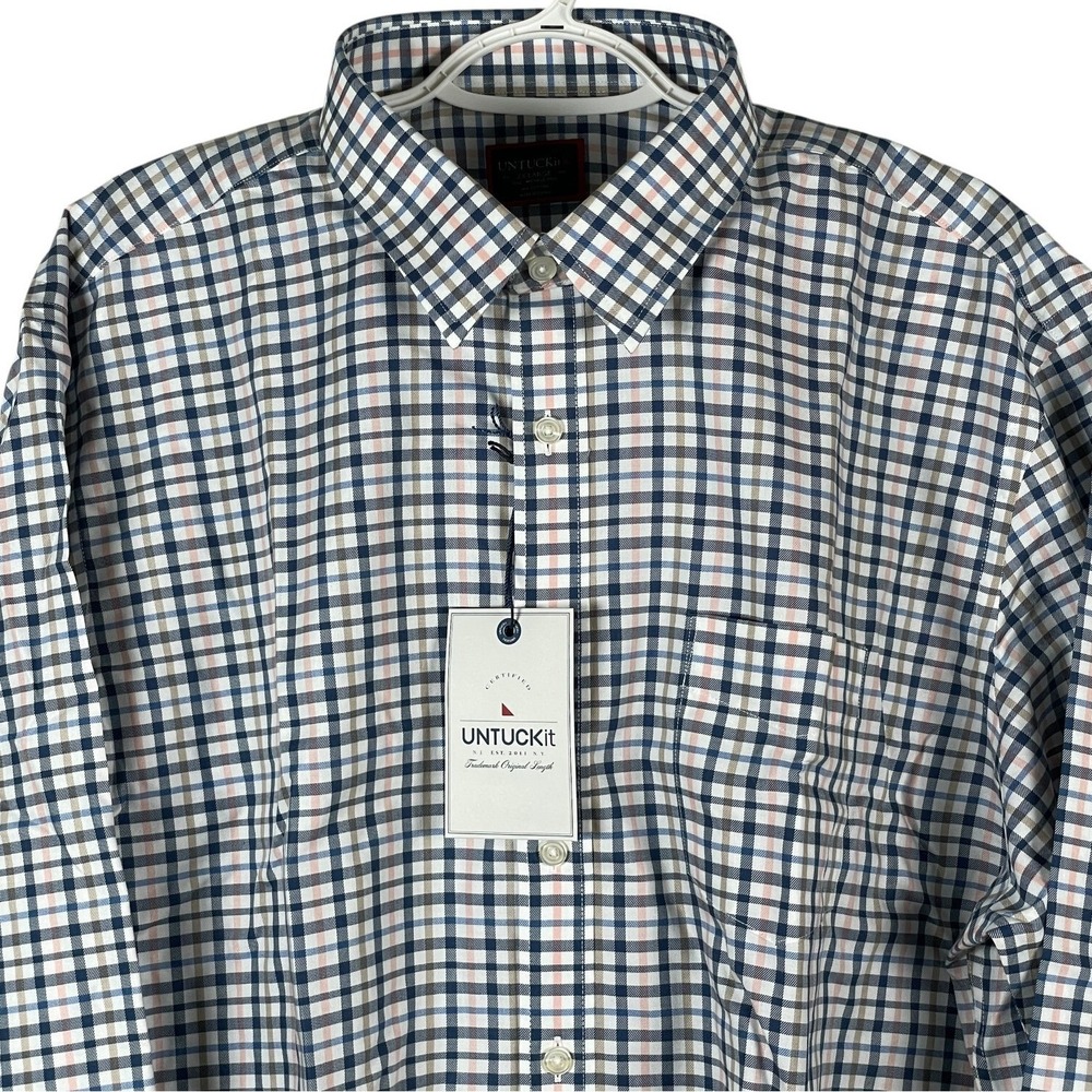 UNTUCKit Seyval Wrinkle Free Button Up Shirt Mens 2XLT Reg Blue Plaid Cotton NEW